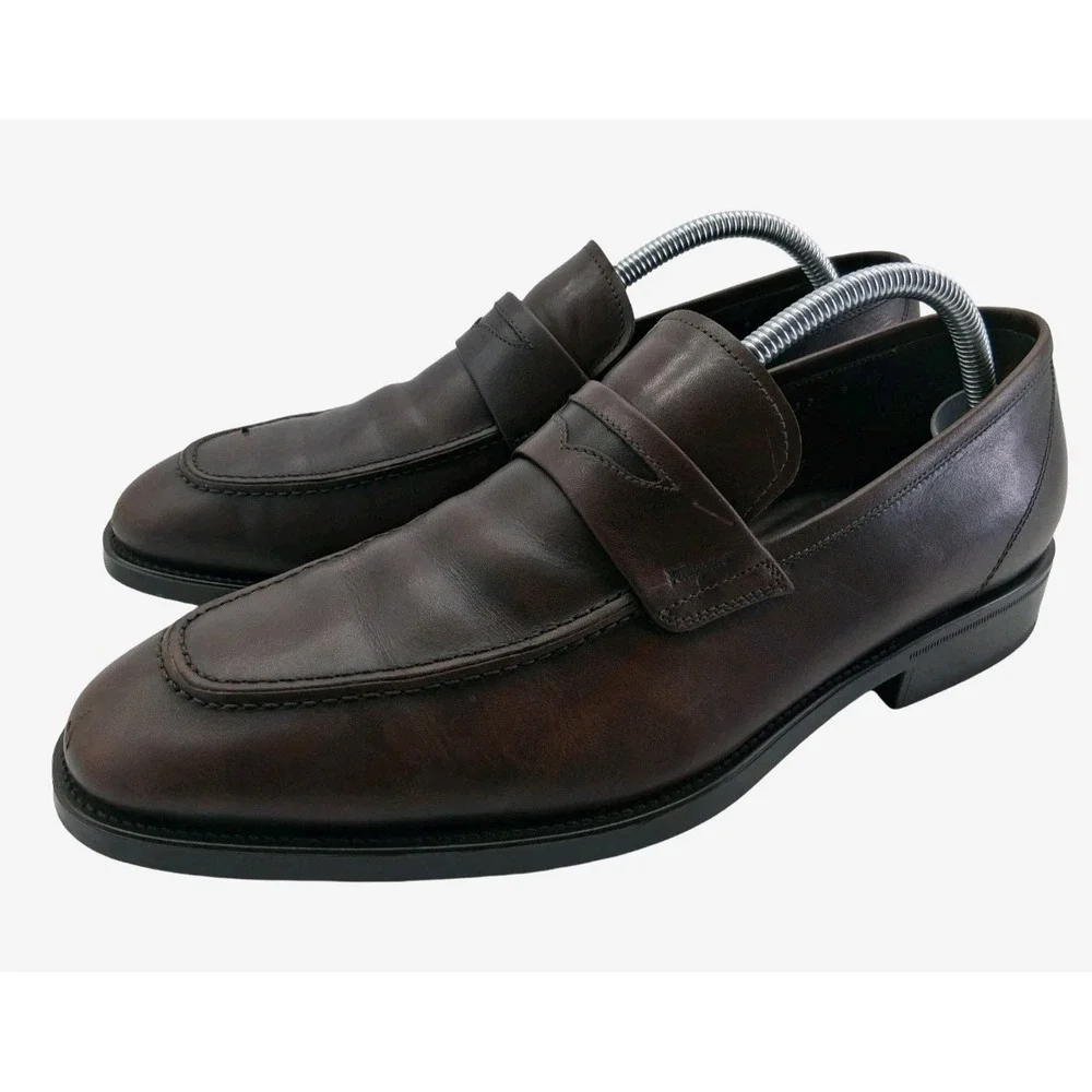 Salvatore Ferragamo Shoes Mens Size 9 Brown Leather Dress Loafers Made Italy EE